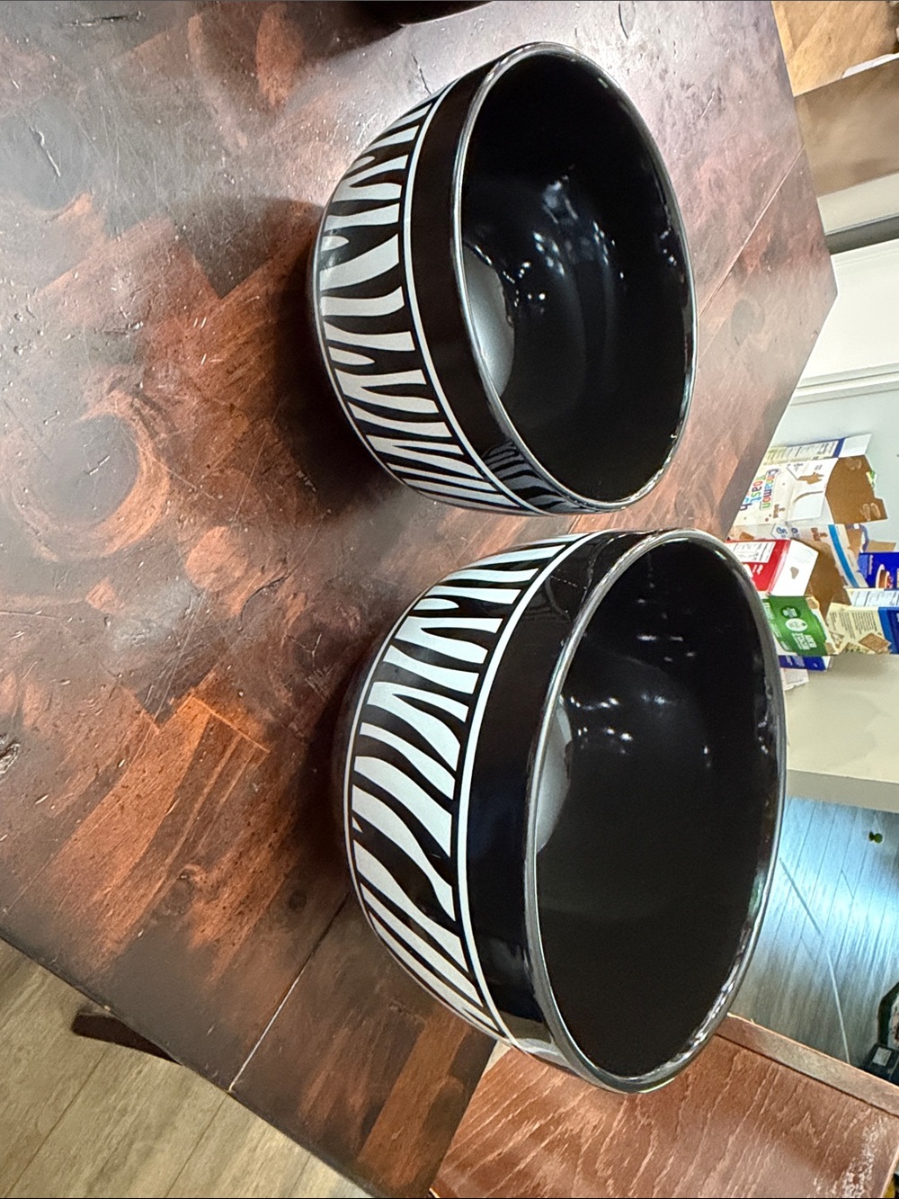 Zebra Stripe Ceramic Serving Bowls - Black and White Set of 2